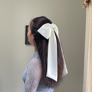 Satin white hair bows for women satin hair bow ribbon lager hair bow for adults wedding hair accessories