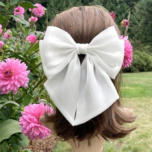 White Organza Hair Bow Bridal Barrette Clip