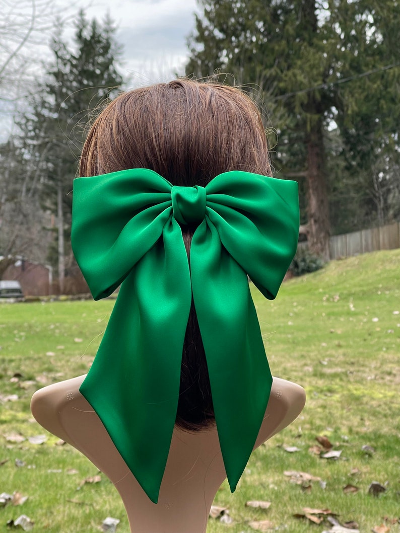 silk satin giant hair bow, satin bow clip, oversized bow, hair bow, bow clip. barrette clip, hair bow women, hair accessories green