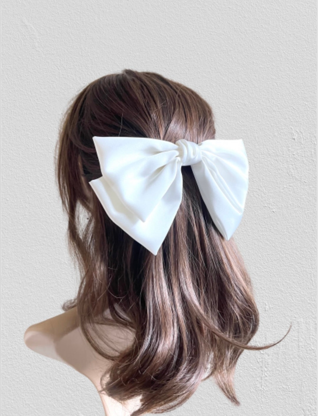 Silk Satin Bow , Hair Bow Women, White Bridal White Big Bow, 8 White Bow,  Hair Bow for Women, Hair Barrette Women, Hair Accessories 