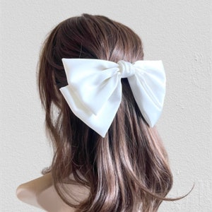 Silk satin hair bow white black hair ribbon hair bows for adults women hair clips