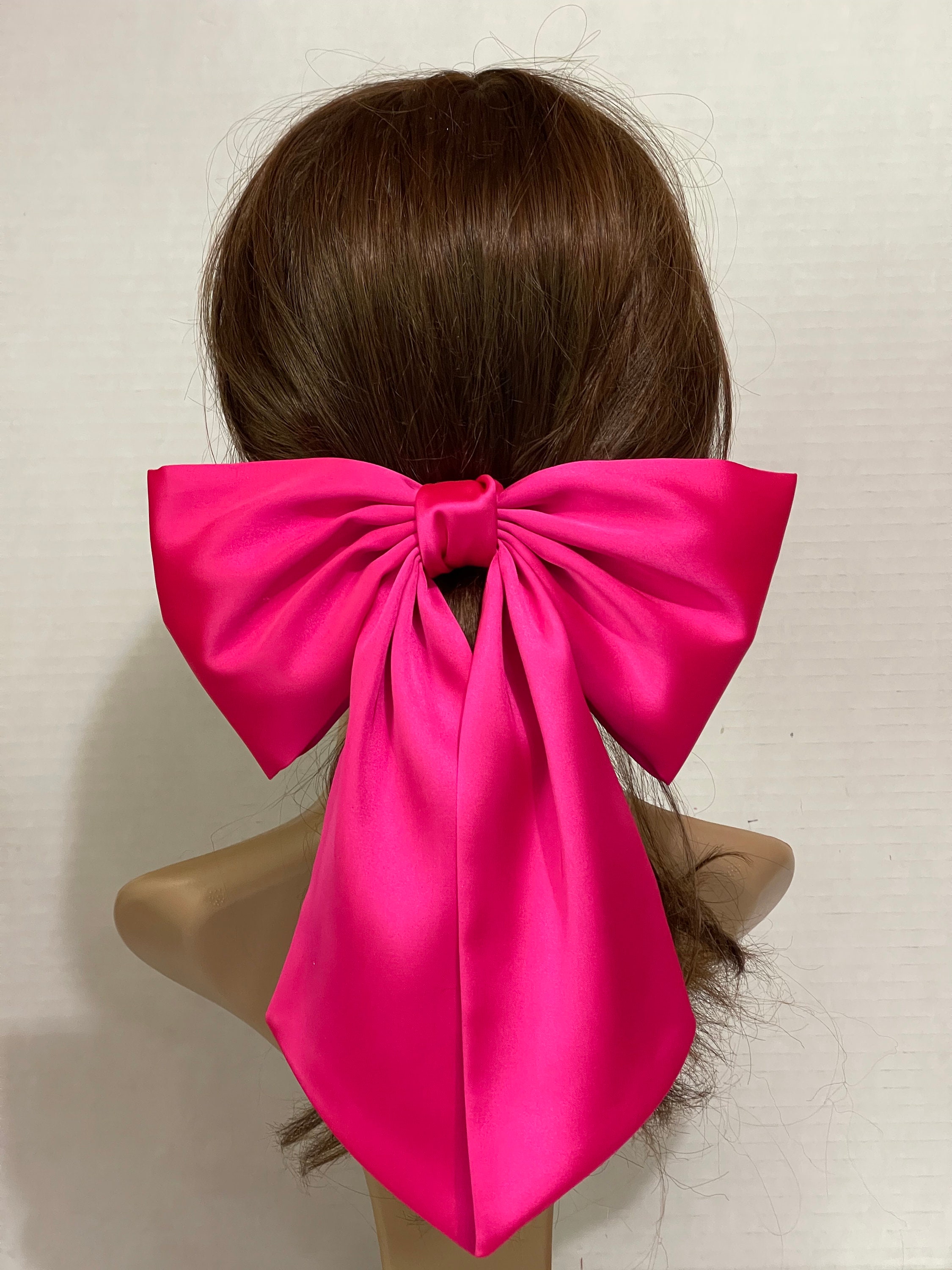 Allereyae Vintage Long Silk Bow Hair Clip Barrette Ribbon Mesh Bow Head  Clip Headwear Pink Chiffon Bowknot Headpieces Silk Bow Hair Accessories for