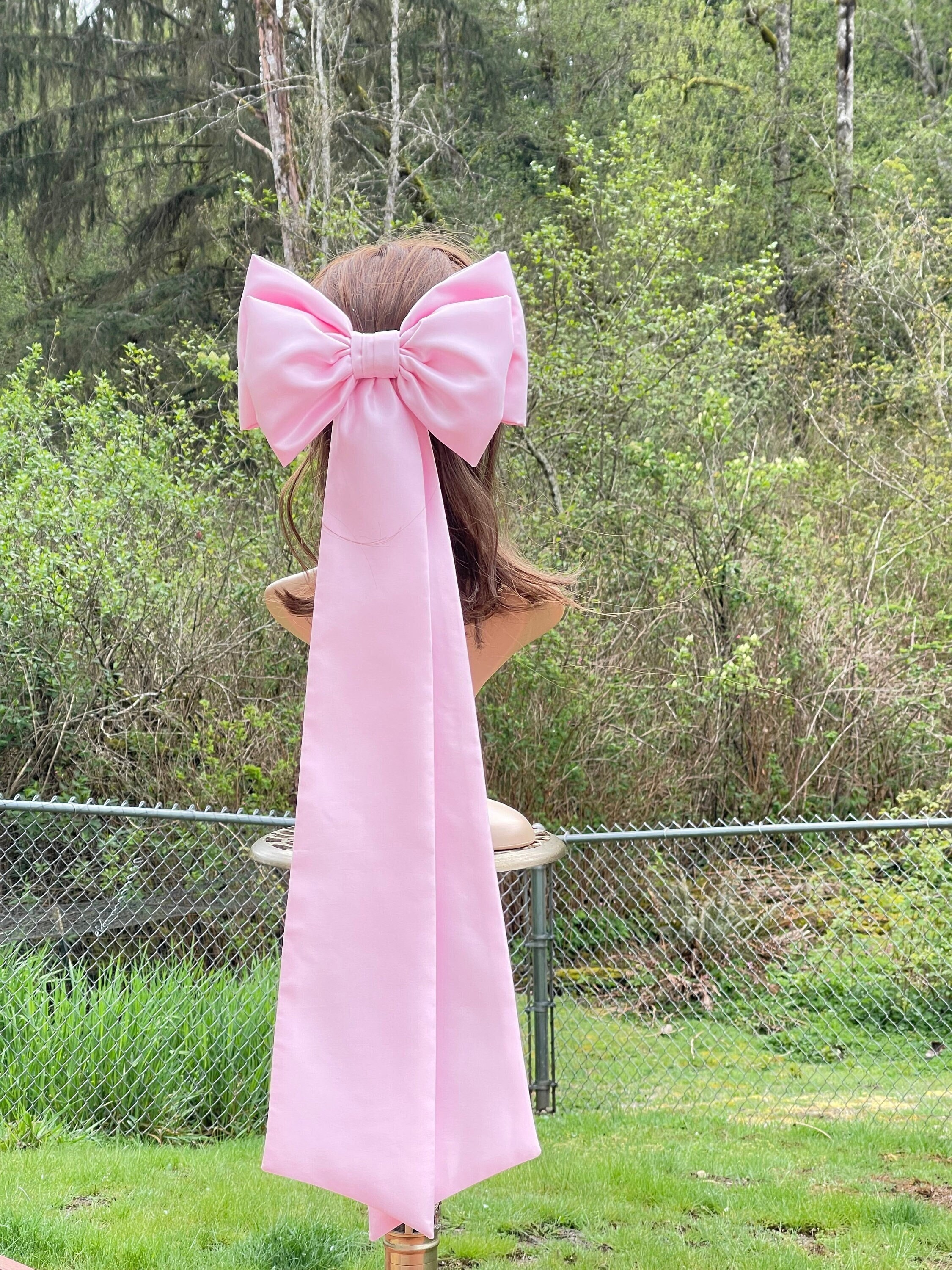 Oversized Pink Satin Hair Bow: Detachable Bridal Wedding Accessory