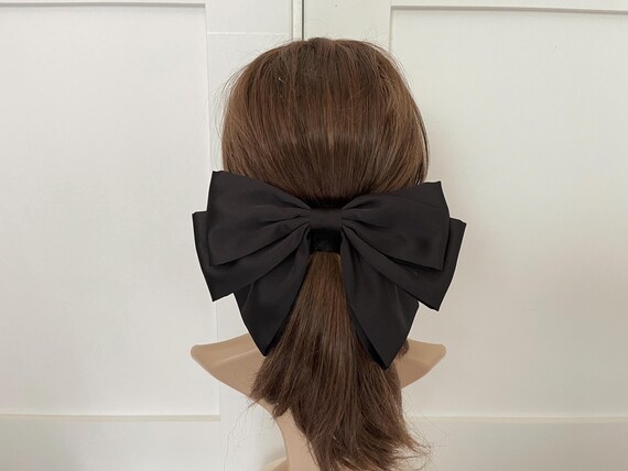 Handmade Black Silk Satin Hair Bow: Adult Hair Accessory - Etsy