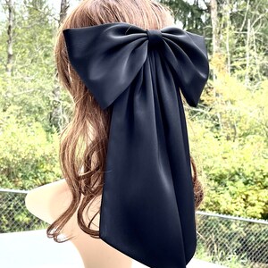 XL satin hair bow, giant satin bow, wedding hair bow, wedding dress bow, hair bow for women, hair barrette. wedding, bridal, Black