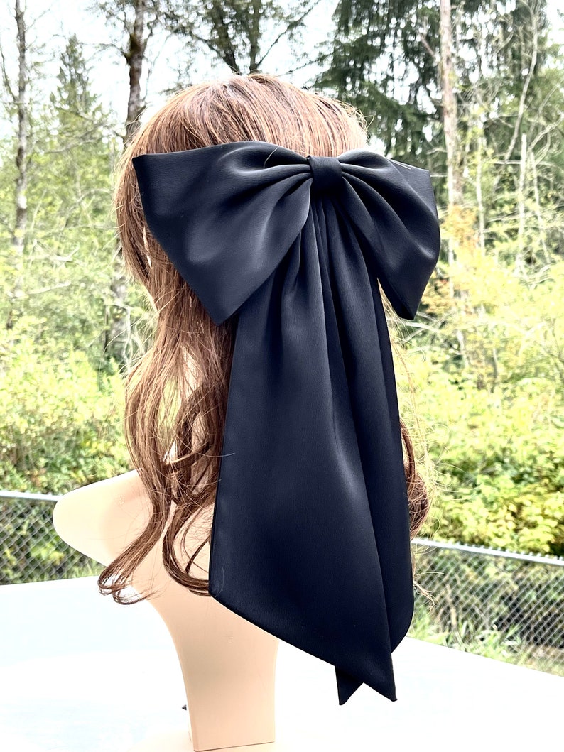 XL satin hair bow, giant satin bow, wedding hair bow, wedding dress bow, hair bow for women, hair barrette. wedding, bridal, Black