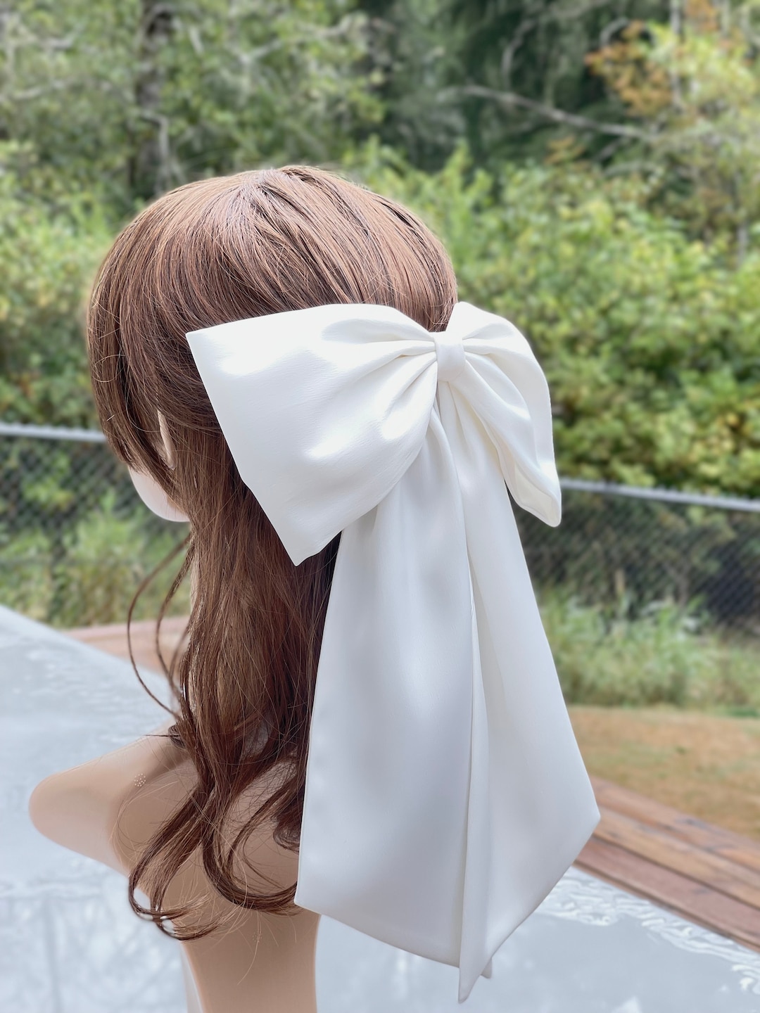 XL White Satin Wedding Hair Bow: Bridal Barrette - Etsy display picture 2