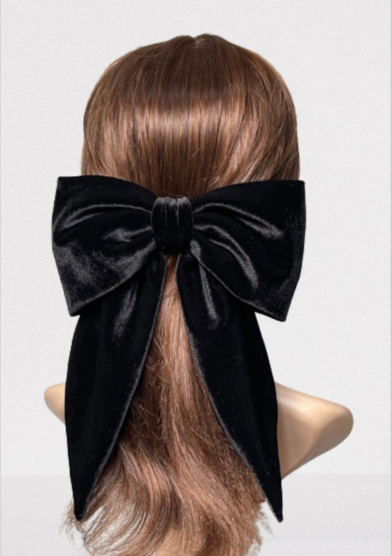 Black Velvet Hair Bow, Women Hair Bow, Bow for Thick Hair Adult