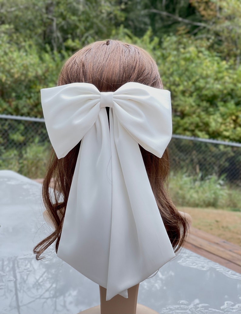 XL satin hair bow, giant satin bow, wedding hair bow, wedding dress bow, hair bow for women, hair barrette. wedding, bridal, image 4