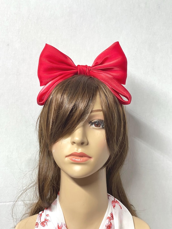 Ribbed neutral bow headband handmade hair accessories, huge silk organza… Organza Bow Headband: Handmade Hair Accessory for Women  main image 4