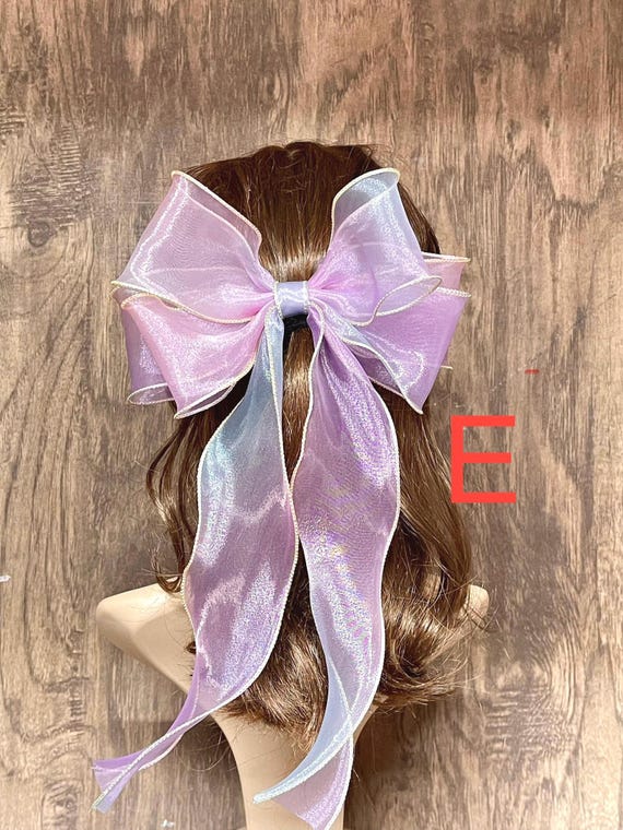 Ribbed neutral bow headband handmade hair accessories, huge silk organza… Organza Bow Headband: Handmade Hair Accessory for Women  main image 3