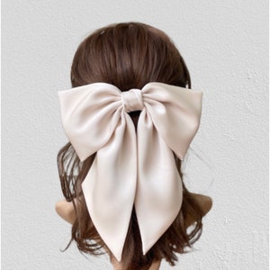 silk satin giant hair bow, satin bow clip, oversized bow, hair bow, bow clip. barrette clip, hair bow women, hair accessories 4 champagne