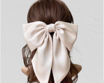 silk satin giant hair bow, satin bow clip, oversized bow, hair bow, bow clip. barrette clip, hair bow women, hair accessories