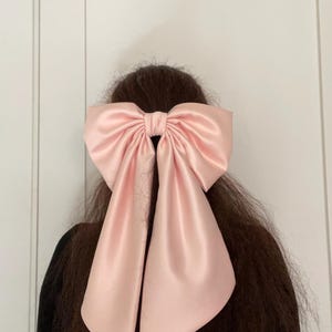 Oversized Pink Satin Hair Bow Handmade Women&#39;s Accessory