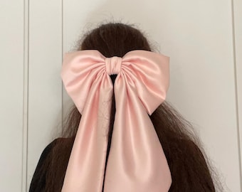 Oversized Pink Satin Hair Bow Handmade Women's Accessory