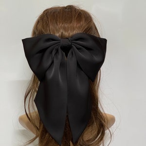 silk satin giant hair bow, satin bow clip, oversized bow, hair bow, bow clip. barrette clip, hair bow women, hair accessories Black