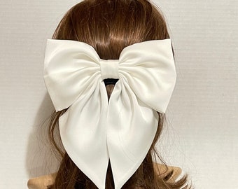 Bridal veil bows,White satin hair bow, white Bridal, wedding bow, big bow hair bow for women,  women’s hair bow, hair accessories