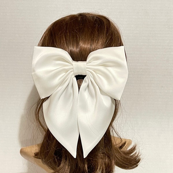Bridal veil bows,White satin hair bow, white Bridal, wedding bow, big bow hair bow for women,  women’s hair bow, hair accessories