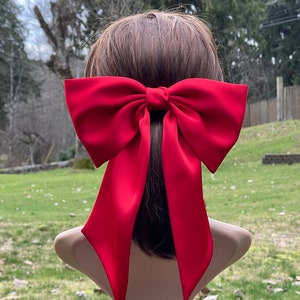 silk satin giant hair bow, satin bow clip, oversized bow, hair bow, bow clip. barrette clip, hair bow women, hair accessories Red