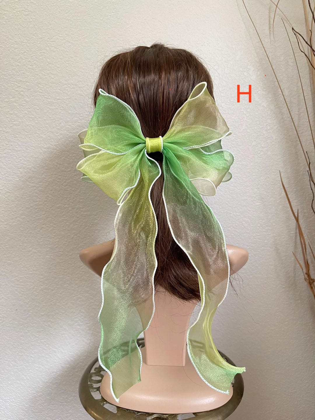 Rainbow Organza Hair Bow: Long Tail Barrette - Etsy display picture 3