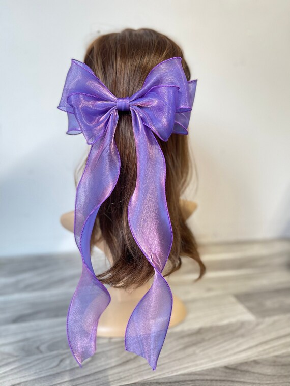 TwincraftStore Christmas Party Bow, Organza Hair Bow. Christmas Gift, Long Tails Bow, Women Hair Bow, Hair Clip Barrette, Women Hair Accessories