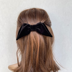 Black Velvet hair bow, velvet hair tie bow, French Barrette,Ponytail hair bow, Velvet bow with clips,  hair bow,