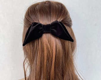 Laço de cabelo de veludo preto, presilha francesa para rabo de cavalo