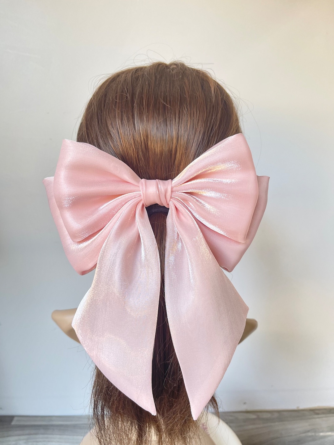 TwincraftStore Christmas Party Bow, Organza Hair Bow. Christmas Gift, Long Tails Bow, Women Hair Bow, Hair Clip Barrette, Women Hair Accessories