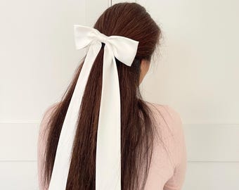 White Satin Wedding Hair Bow: Handmade Bridal Clip