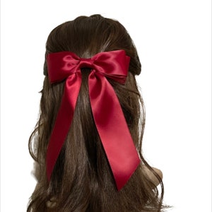 Lazo para el cabello Luxe Satin, elegantes clips para el cabello para adultos con lazo para el cabello, lazo para el cabello para mujer, lazo para el cabello de cola larga, pasador para el cabello, accesorios para el cabello con lazo para el cabello Red wine