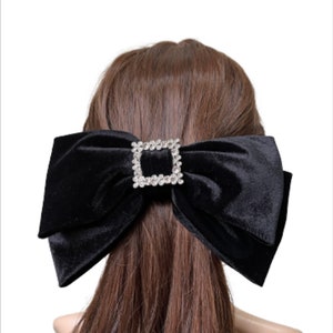 Black Velvet bow hair clip , rhinestone buckle embellished black velvet hair bow ,France barrette bow, black hair bow. Hair accessories