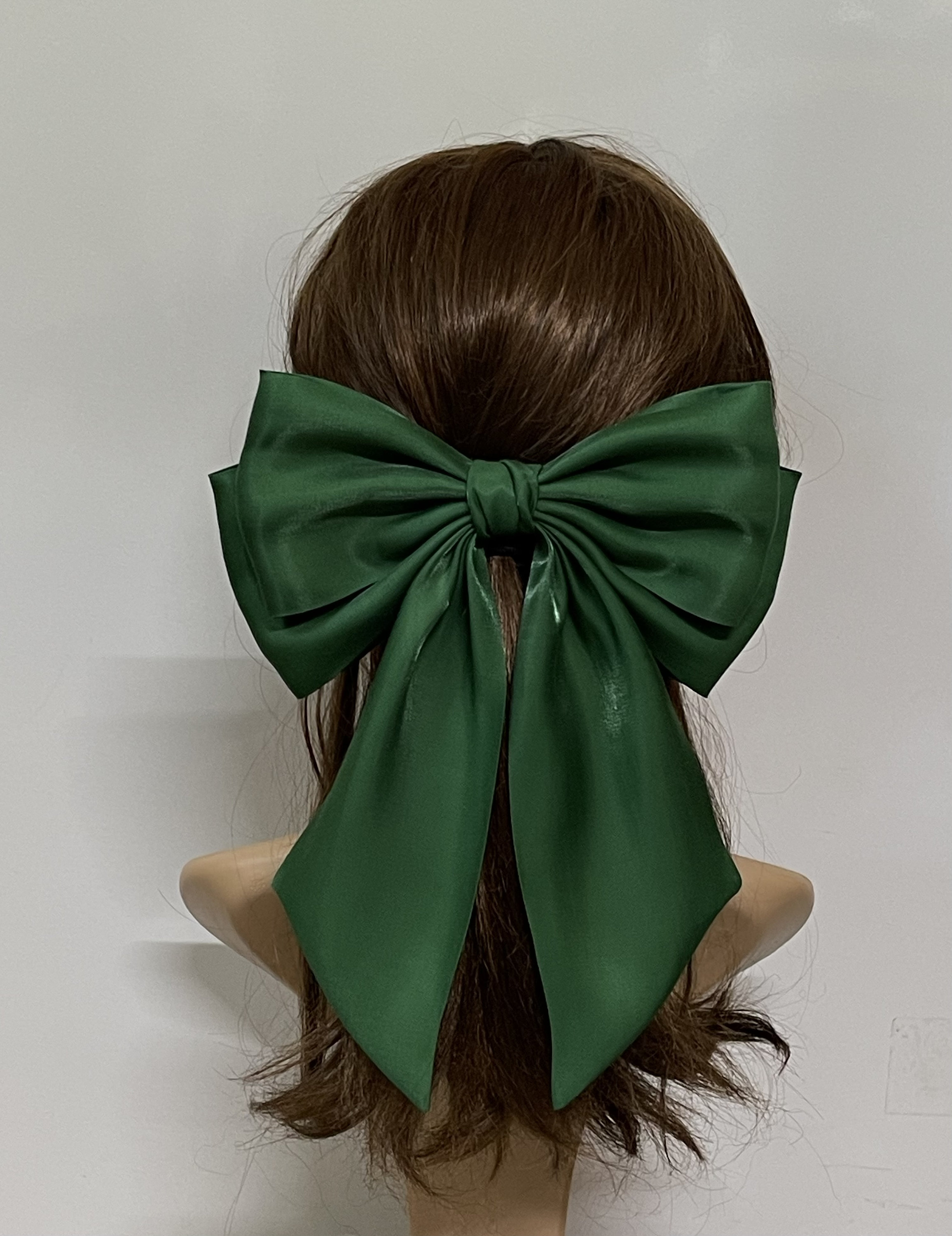 Coral Peachy Flower Green Leaf Lace Big Hair Bow With Long Ribbon