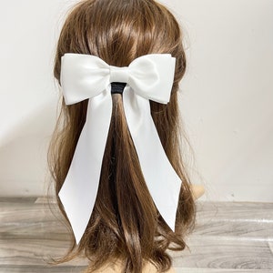 Furling Pompoms Hair Bow Clips with Long Tail Bowknot Hair Clip Ribbon  Accessories Pony-tail Holders Accessories (Black/White)