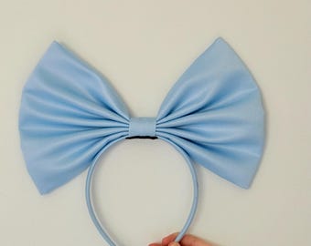Blue Satin Oversized Bow Headband, Party Hair Accessory..