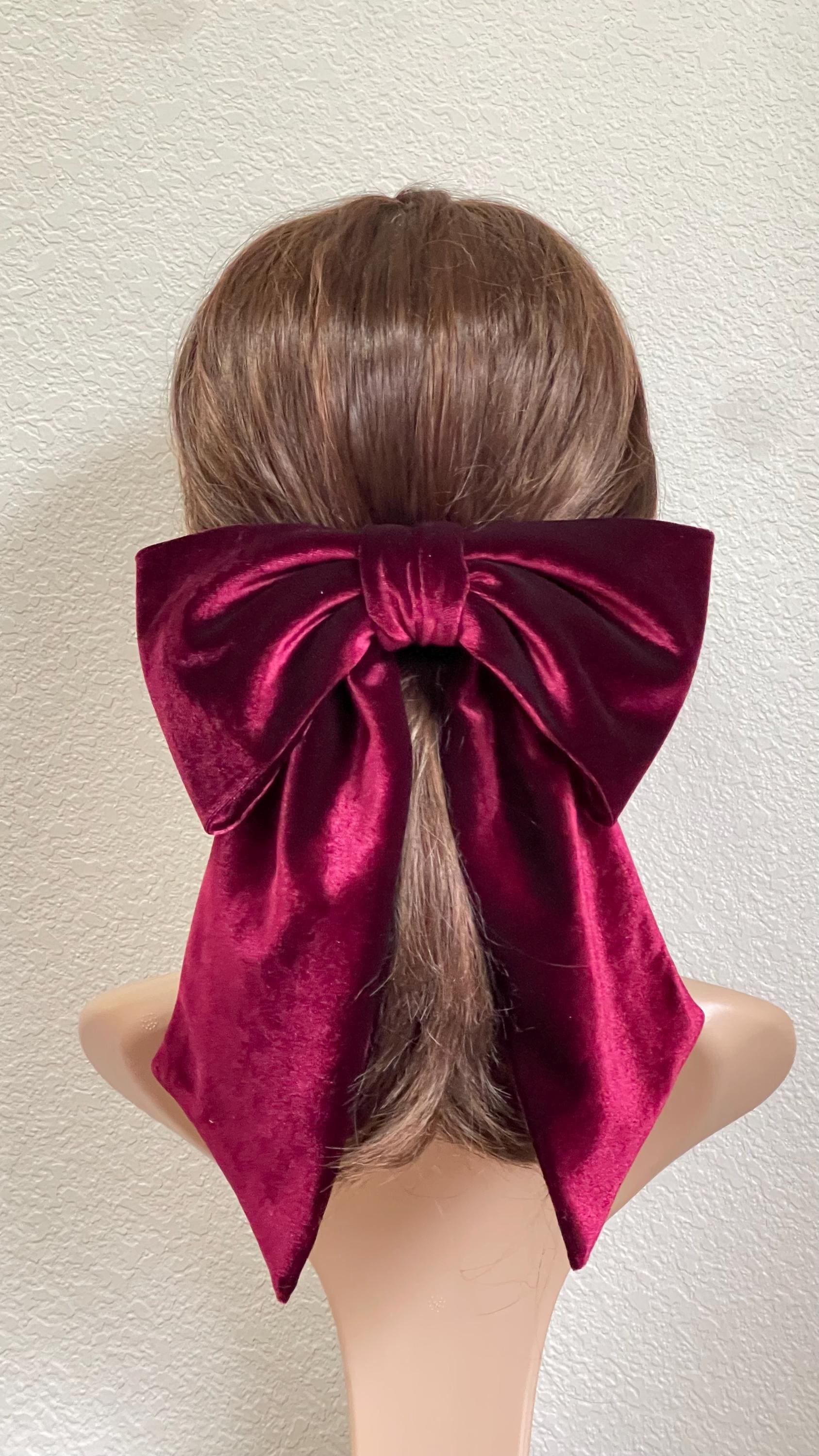 Large Hair Bows For Women Black Hair Bow Big Bow Hair Clip Girl French Barrette With With Velvet Hair Bows Solid Color Ponytail Hair Accessories (Black & Burgundy) (BLACK