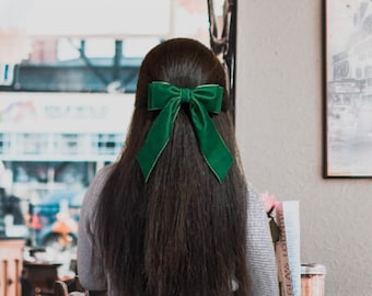 Green velvet ribbon hair bow French barrette bow short tail bow velvet hair clip