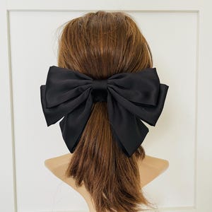Handmade Black Silk Satin Hair Bow: Adult Hair Accessory