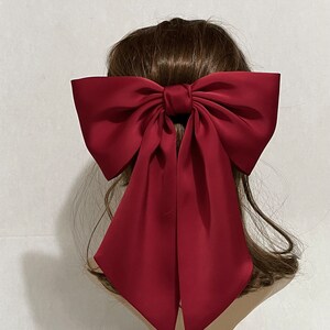 silk satin giant hair bow, satin bow clip, oversized bow, hair bow, bow clip. barrette clip, hair bow women, hair accessories Red wine