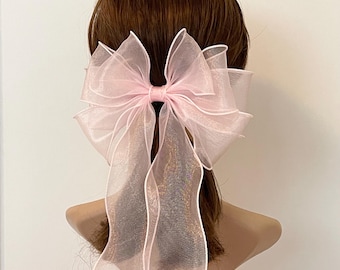 Long tail Oversized chiffon hair bow, chiffon big bow France hair barrette for Women hair clip, bow barrette, women hair accessory