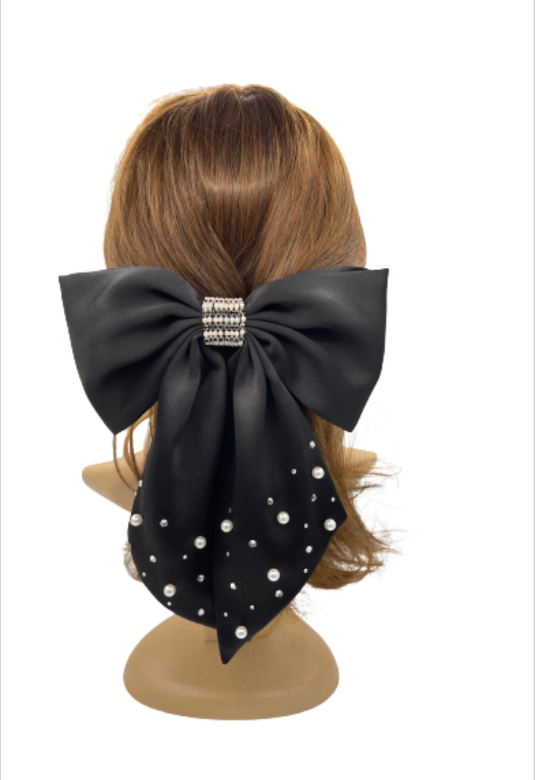 Rhinestone & Pearl Satin Bow, Knot Decor Hair Clip