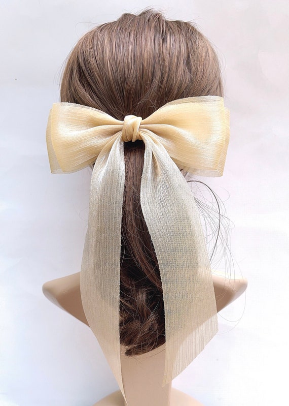 Sweet Velvet Pearl Bow Hair Clip Barrette - Double Header USA