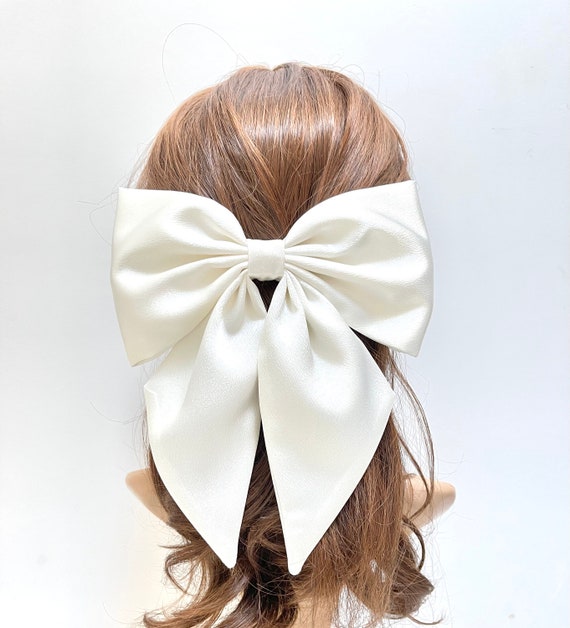 Silk Satin Bow Hair Bow Women White Bridal White Big Bow 