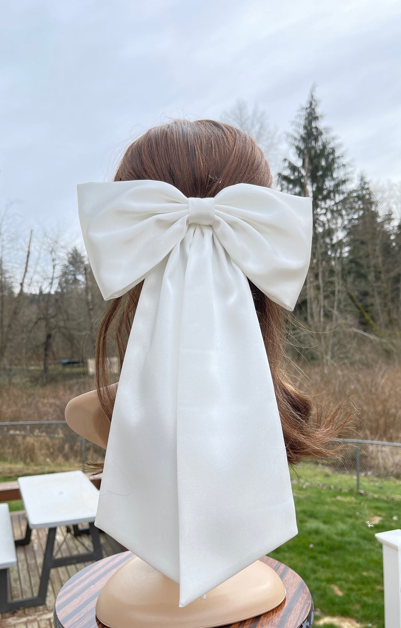 XL satin hair bow, giant satin bow, wedding hair bow, wedding dress bow, hair bow for women, hair barrette. wedding, bridal, image 5