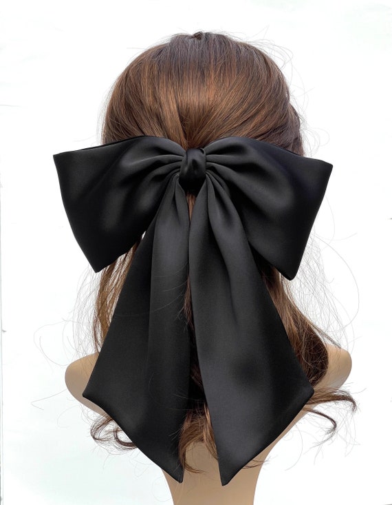 Women Big Bow Barrettes Girl's Satin Hairclips Long Ribbon Hair