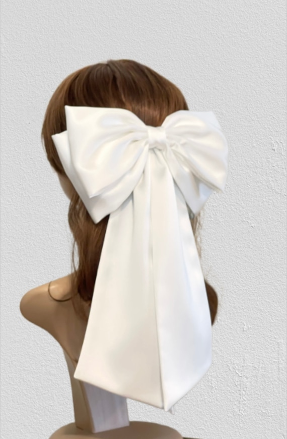 TwincraftStore Christmas bows,White Satin Hair Bow, White Bridal, Wedding bow,big Bow Hair Bow for Women, Bow Dress, Hair Accessories