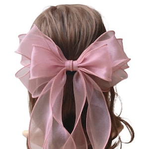 Long tail Oversized chiffon hair bow, chiffon big bow France hair barrette for Women hair clip, bow barrette, women hair accessory