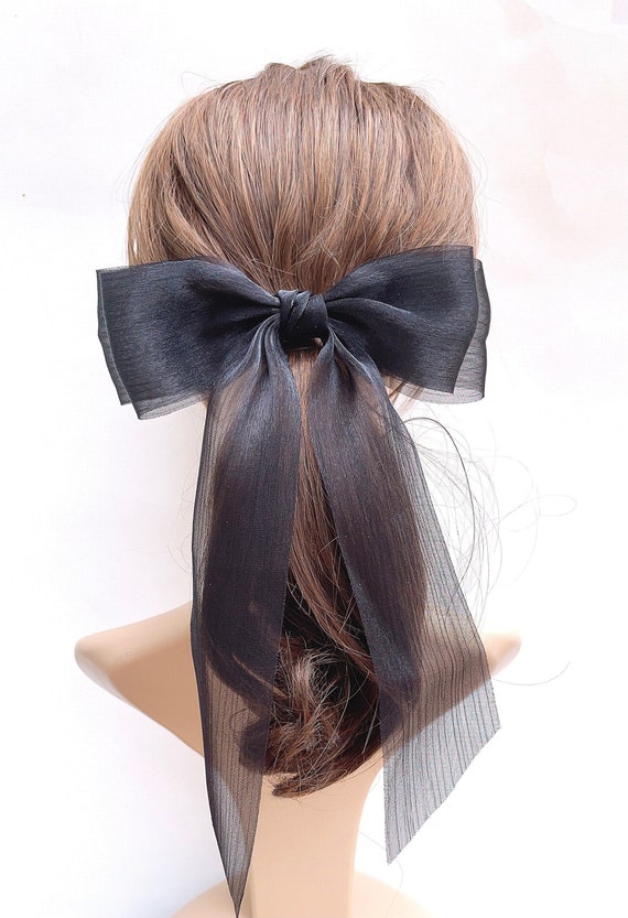 Long Tail Tulle Bow Hair Clip - Bow Hair Clips, Flower Girls Bow Ivory