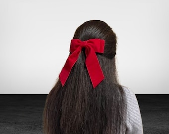 Red Velvet Long Bow velvet ribbon bow  Christmas Gift for Her velvet red bow