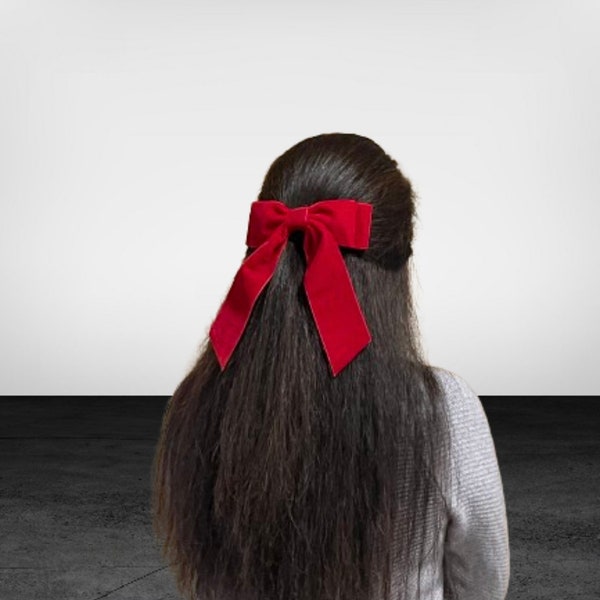 Red Velvet Long Bow velvet ribbon bow  Christmas Gift for Her velvet red bow