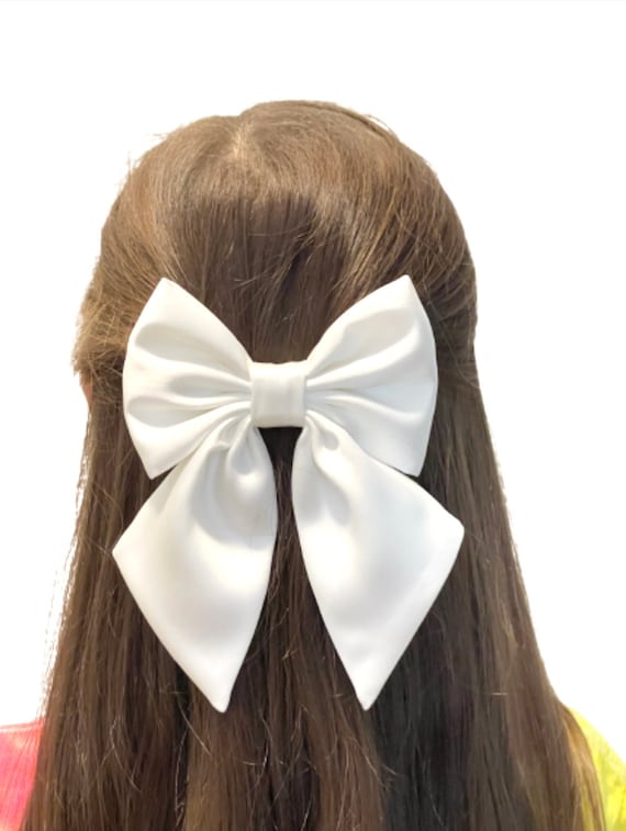 TwincraftStore Christmas bows,White Satin Hair Bow, White Bridal, Wedding bow,big Bow Hair Bow for Women, Bow Dress, Hair Accessories